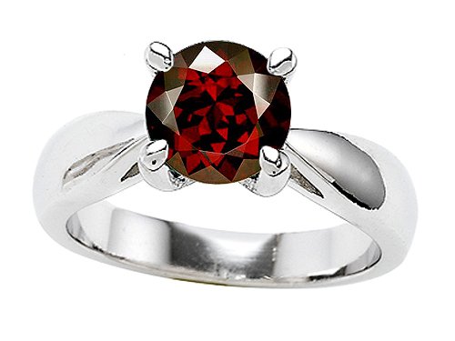 1.35 cttw 925 Sterling Silver 14K White Gold Plated Genuine Round Garnet Engagement Ring - Gold Plated Silver ( Finejewelers ring ) รูปที่ 1