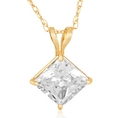 14k Yellow Gold 3-carat White Cubic Zirconia Princess-Cut Pendant, 18