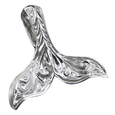 Sterling Silver Hand Engraved Whale Tail Pendant--Hawaiian Silver Jewelry ( Hawaiian Silver Jewelry pendant ) รูปที่ 1