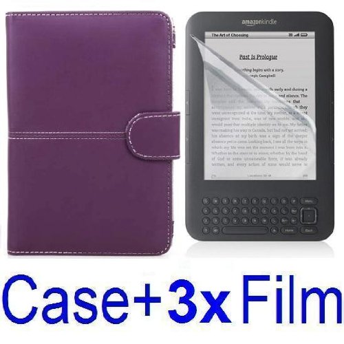 Neewer Leather Case For Amazon Kindle 3 eBook Reader PURPLE + 3x SCREEN PROTECTOR (Kindle E book reader) รูปที่ 1