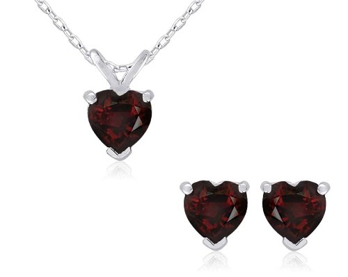 Sterling Silver Amethyst, Blue Topaz, Garnet, Created Pink Sapphire and White Topaz Heart-Shaped Pendant and Earrings Individually-Boxed Set, 18