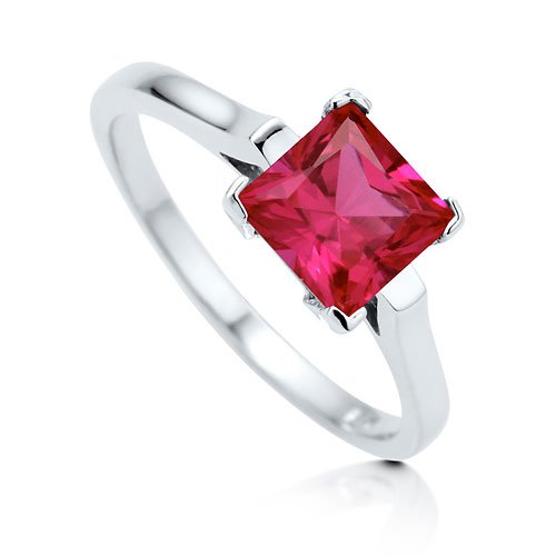 Sterling Silver 925 Princess Cut Ruby Cubic Zirconia CZ Solitaire Ring - Women's Engagement Wedding Ring ( BERRICLE ring ) รูปที่ 4
