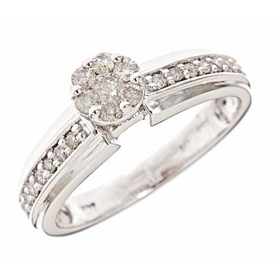 3/8 CT Round Cut Diamond Engagement Ring 14K White Gold - Size 7 ( MyTrioRings ring ) รูปที่ 1
