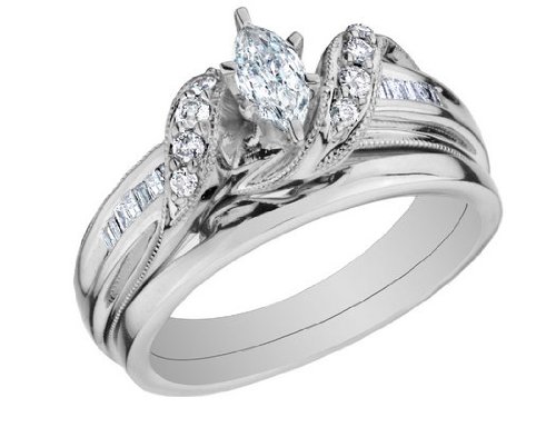 Diamond Marquise Engagement Ring and Wedding Band Set 1/2 Carat (ctw) in 14K White Gold ( MyJewelryBox ring ) รูปที่ 1