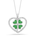 10k White Gold Green Enamel Four-Leaf Clover with Diamond Heart Pendant (0.07 cttw I-J Color, I2-I3 Clarity), 18