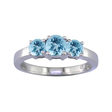 1/2 Ct Three-Stone Blue Topaz Engagement Ring In 14K White Gold ( FineDiamonds9 ring ) รูปที่ 1