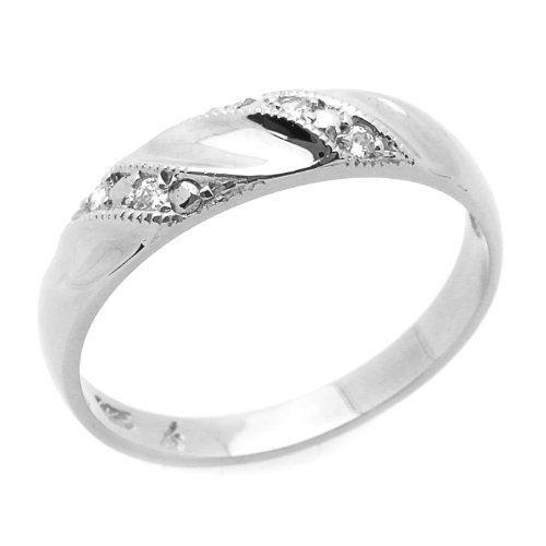 14K Engagement Ring 0.1ctw CZ Cubic Zirconia Women's Wedding Band White Gold Ring ( Double Accent ring ) รูปที่ 1