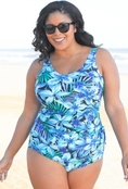 Swimsuit Chic Nile Lily Plus Size Sarong Front Swimsuit by Beach Belle® - Plus Size Swimwear Plus Size Swimsuit (Type one Piece)