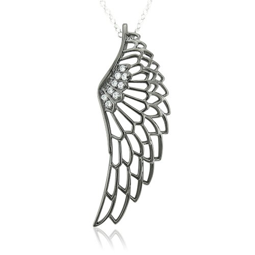 Sterling Silver White Angel Feather Wing Black Diamond Pendant Necklace-0.10 carat ( Diamond Delight pendant ) รูปที่ 4