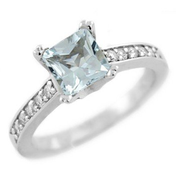 1.15ct Blue Aquamarine 14k White Gold Engagement Ring ( Bell Jewels ring ) รูปที่ 1
