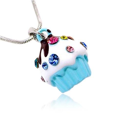 Small Crystal Blue Cupcake Birthday Pendant Necklace ( PammyJ Necklace pendant ) รูปที่ 1