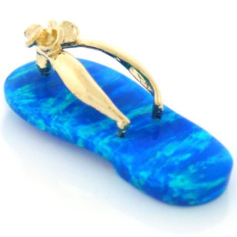 14K Gold Sea Blue Opal Flip Flop Sandal Shoe Pendant ( Jewelry Liquidation pendant ) รูปที่ 1