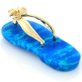 14K Gold Sea Blue Opal Flip Flop Sandal Shoe Pendant ( Jewelry Liquidation pendant )