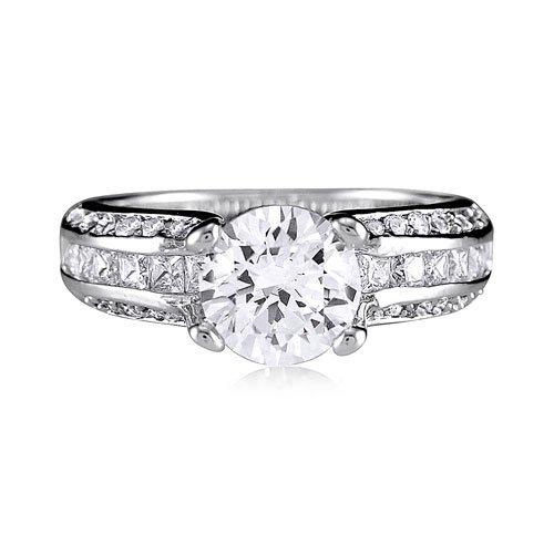 Sterling Silver 925 Round Cubic Zirconia CZ Ring - Women's Engagement Wedding Ring ( BERRICLE ring ) รูปที่ 3