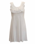 Ladies White Rayon Jersey Dress Ruffle Trim Top Front ( FineBrandShop Casual Dress )