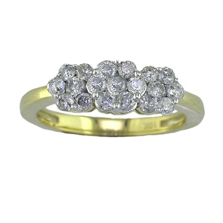 3/4 CT. Three-Stone Cluster Diamond Ring in 10K Yellow Gold ( FineDiamonds9 ring ) รูปที่ 1