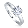 Sterling Silver 925 Cubic Zirconia CZ Round Solitaire Ring - Women's Engagement Wedding Ring ( BERRICLE ring )