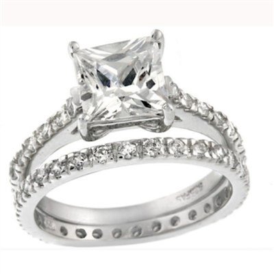ParisJewelry Sterling Silver Princess Diamond Bridal Engagement Ring ( ParisJewelry ring ) รูปที่ 1