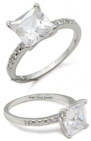 CZ Engagement Rings - Elegant Princess Cut 2.50 Carat CZ Engagement Ring ( HopeChestJewelry ring ) รูปที่ 3