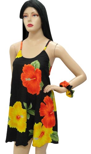 Classic Hibiscus Flower Print Beach Dress Sundress L ( La Leela Casual Dress ) รูปที่ 1