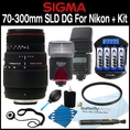 Sigma 70-300mm f/4-5.6 SLD DG Macro Lens with built in motor for Nikon Digital SLR Cameras + UV Filter + Flash Package ( Sigma Len )
