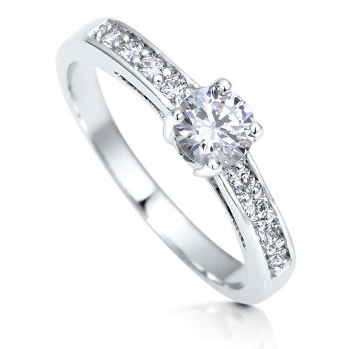 Sterling Silver 925 CZ Round Solitaire Ring With Side Stones - Women's Engagement Wedding Ring ( BERRICLE ring ) รูปที่ 1