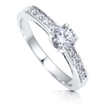 Sterling Silver 925 CZ Round Solitaire Ring With Side Stones - Women's Engagement Wedding Ring ( BERRICLE ring )