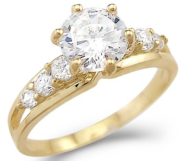 Solid 14k Yellow Gold New Solitaire Round CZ Cubic Zirconia Engagement Ring 1.5 ct ( Sonia Jewels ring ) รูปที่ 1