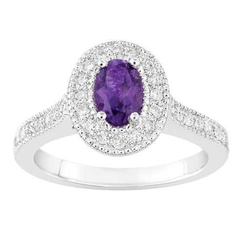 Certified 0.9 Ct Oval Amethyst and Diamond Engagement Ring White 14K Gold ( Gem Jewelry by ND ring ) รูปที่ 3