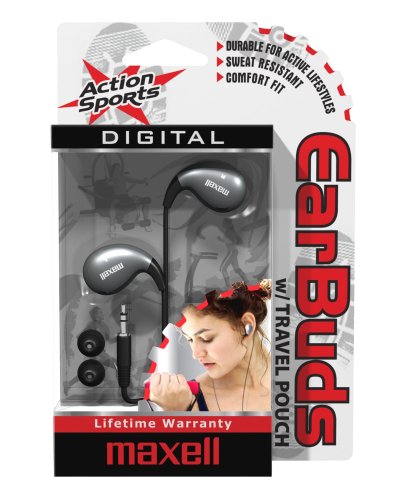 Maxell 190441 Action Sports Ear Buds (Black/Grey) ( Maxell Ear Bud Headphone ) รูปที่ 1