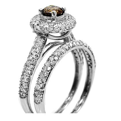1.23ct Round Chocolate Brown Diamond Engagement Ring Wedding Band Set ( Front Jewelers ring ) รูปที่ 4