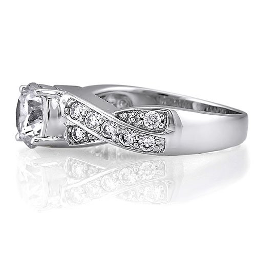 Sterling Silver Round Cubic Zirconia CZ Solitaire Ring w/Side Stones - Women's Engagement Wedding Ring ( BERRICLE ring ) รูปที่ 4