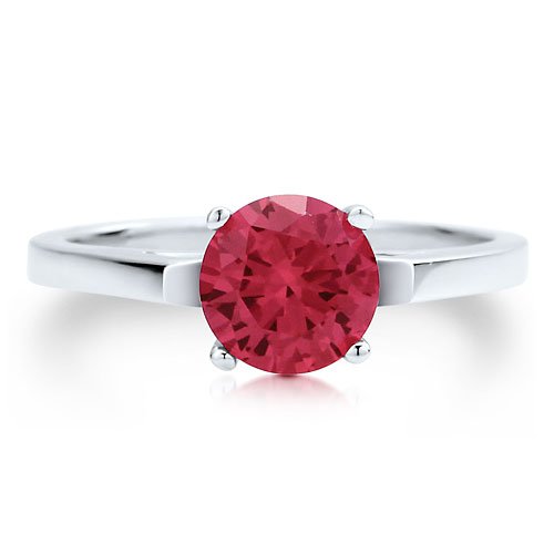 Sterling Silver 925 Round Cut Ruby Cubic Zirconia CZ Solitaire Ring - Women's Engagement Wedding Ring ( BERRICLE ring ) รูปที่ 2