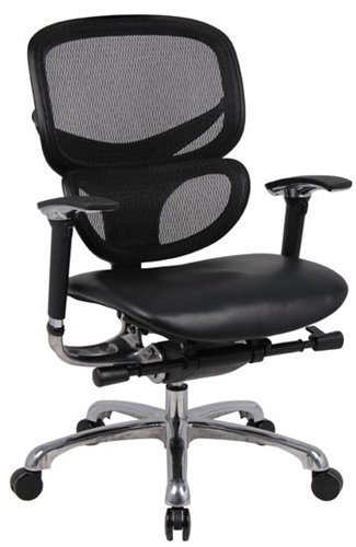 Mesh and Vinyl Ergonomic Chair with Chrome Frame Black Vinyl Seat/Mesh Back/Chrome Accents (Black) รูปที่ 1