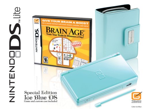 Nintendo DS Lite Limited Edition Ice Blue with Brain Age: Train Your Brain in Minutes a Day! And Carrying Case Bundle ( NDS Console ) รูปที่ 1