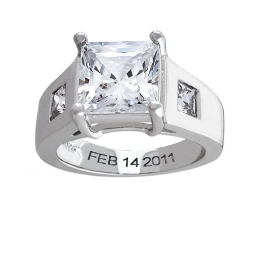 Sterling Silver Princess CZ Diamond 4- Prong Engagement Ring ( Bling Jewelry ring ) รูปที่ 3