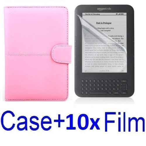 Neewer New Pink Leather Case Cover for Amazon Kindle 3 Ebook Reader + 10x SCREEN PROTECTOR (Kindle E book reader) รูปที่ 1