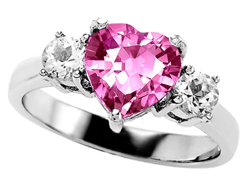 2.60 cttw 925 Sterling Silver 14K White Gold Plated Lab Created Heart Shape Pink Topaz Engagement Ring - Gold Plated Silver ( Finejewelers ring ) รูปที่ 1