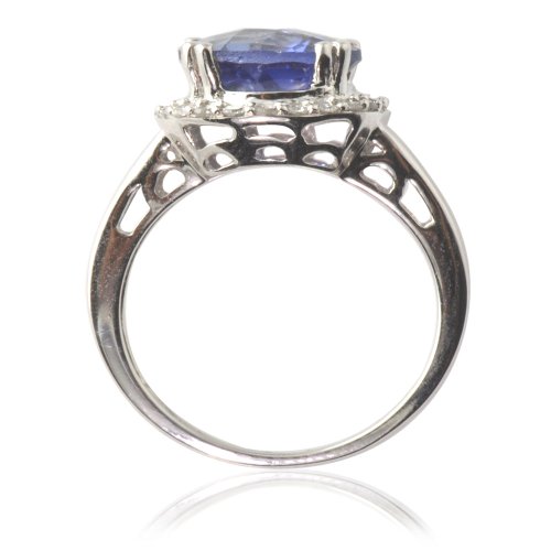 5.00cttw Natural White Round Diamonds (SI-Clarity, GH-Color) and Created Checkered Cut Tanzanite Ring in 14K White Gold. ( TriJewels ring ) รูปที่ 5