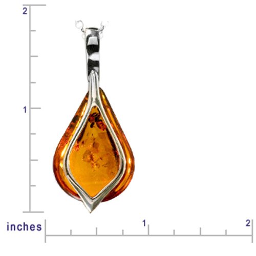 Sterling Silver Honey Amber Drop Pendant, 18