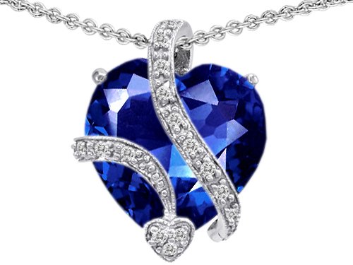 11.40 cttw 14K White Gold Plated 925 Sterling Silver Large 15mm Heart Shaped Lab Created Sapphire Love Pendant ( Finejewelers pendant ) รูปที่ 1