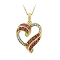 18k Gold Plated Sterling Silver Diamond with Ruby Heart Pendant Necklace (1/8 cttw), 18