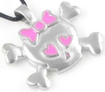 Cute Pink Hearts Skull & Crossbones Pewter Pendant Necklace ( Dan Jewelers pendant )