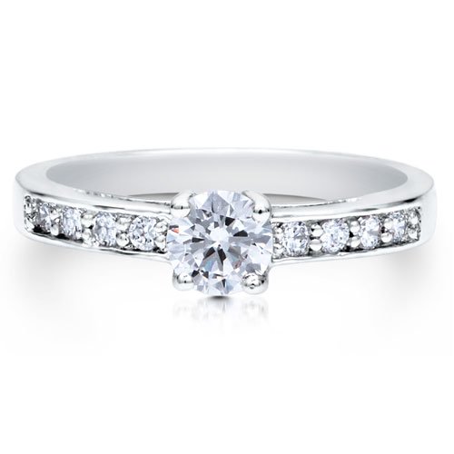 Sterling Silver 925 CZ Round Solitaire Ring With Side Stones - Women's Engagement Wedding Ring ( BERRICLE ring ) รูปที่ 3