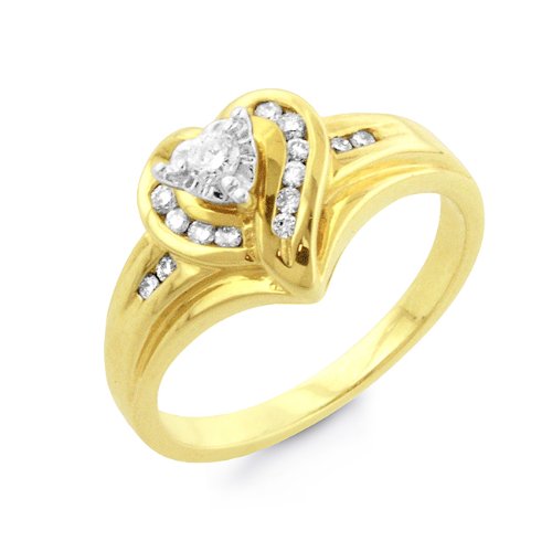 0.21 Carat Diamond Bridal Heart Ring in 10K Yellow Gold Size-7 ( Netaya ring ) รูปที่ 1