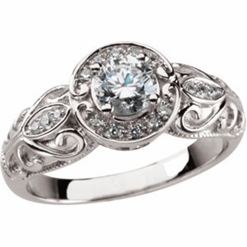 14K White Gold Vintage Style Semi-Mount Diamond Engagement Ring (Center stone is not included) ( Jewelry Days ring ) รูปที่ 3