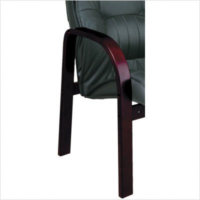 Leather Visitors Chair with Mahogany Finish Wood Base and Arms  รูปที่ 3
