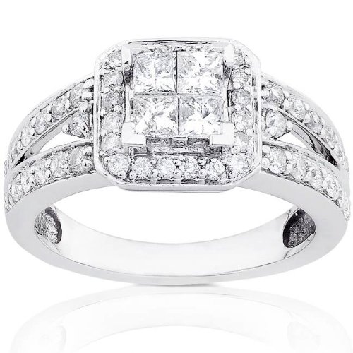 1 Carat Princess & Round Diamond Engagement Ring in 14kt White Gold ( Diamond-Me ring ) รูปที่ 3