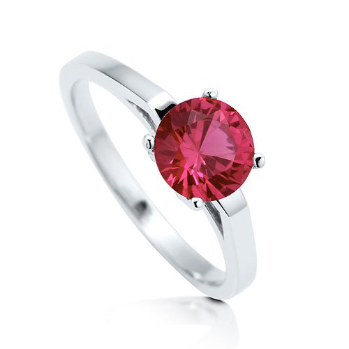 Sterling Silver 925 Round Cut Ruby Cubic Zirconia CZ Solitaire Ring - Women's Engagement Wedding Ring ( BERRICLE ring ) รูปที่ 4