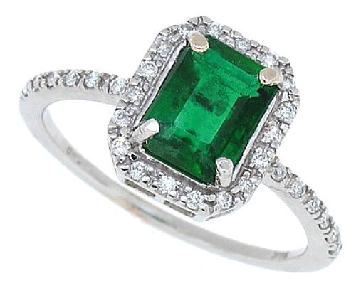 1.52Ct Emerald Cut Emerald and Diamond Ring in 10Kt White Gold(A Quality) ( MyTreasurez ring ) รูปที่ 1